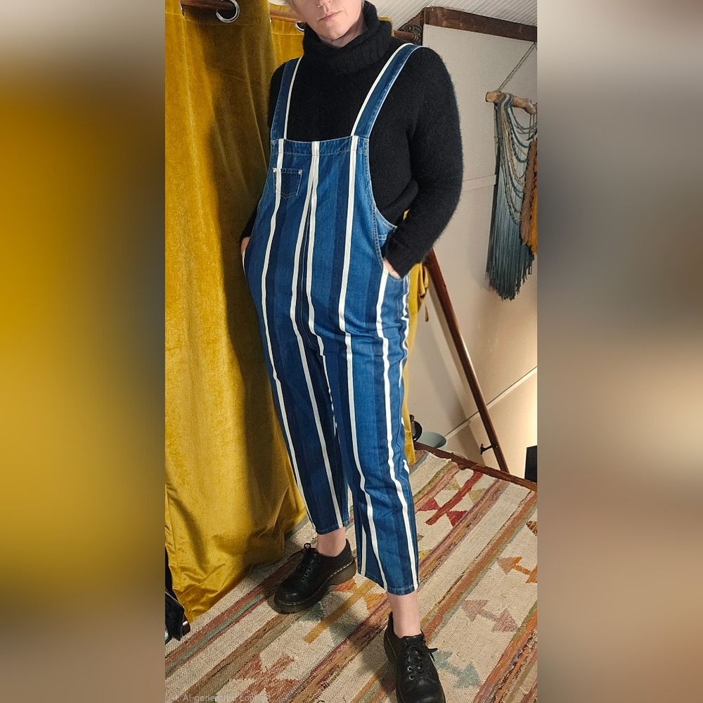 Blue and White Striped Jumpsuit - Picture 10 of 12